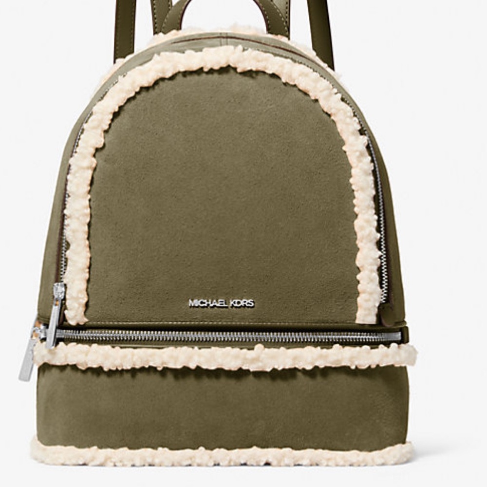 MICHAEL KORS Rhea Medium Suede and Faux Shearling Backpack
Olive
NWT - Picture 2 of 16